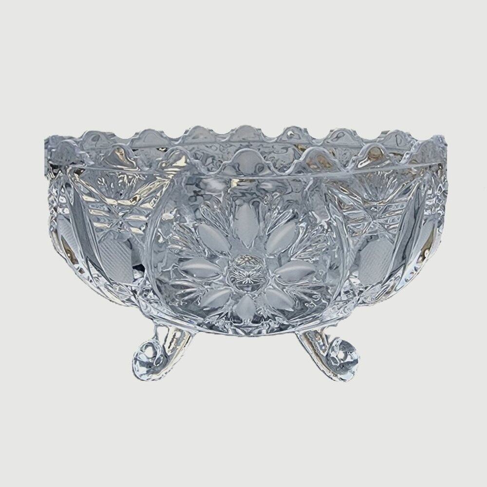 Anna Hutte Bleikristall Lead Crystal Floral Scalloped Footed Oval Bowl Vintage